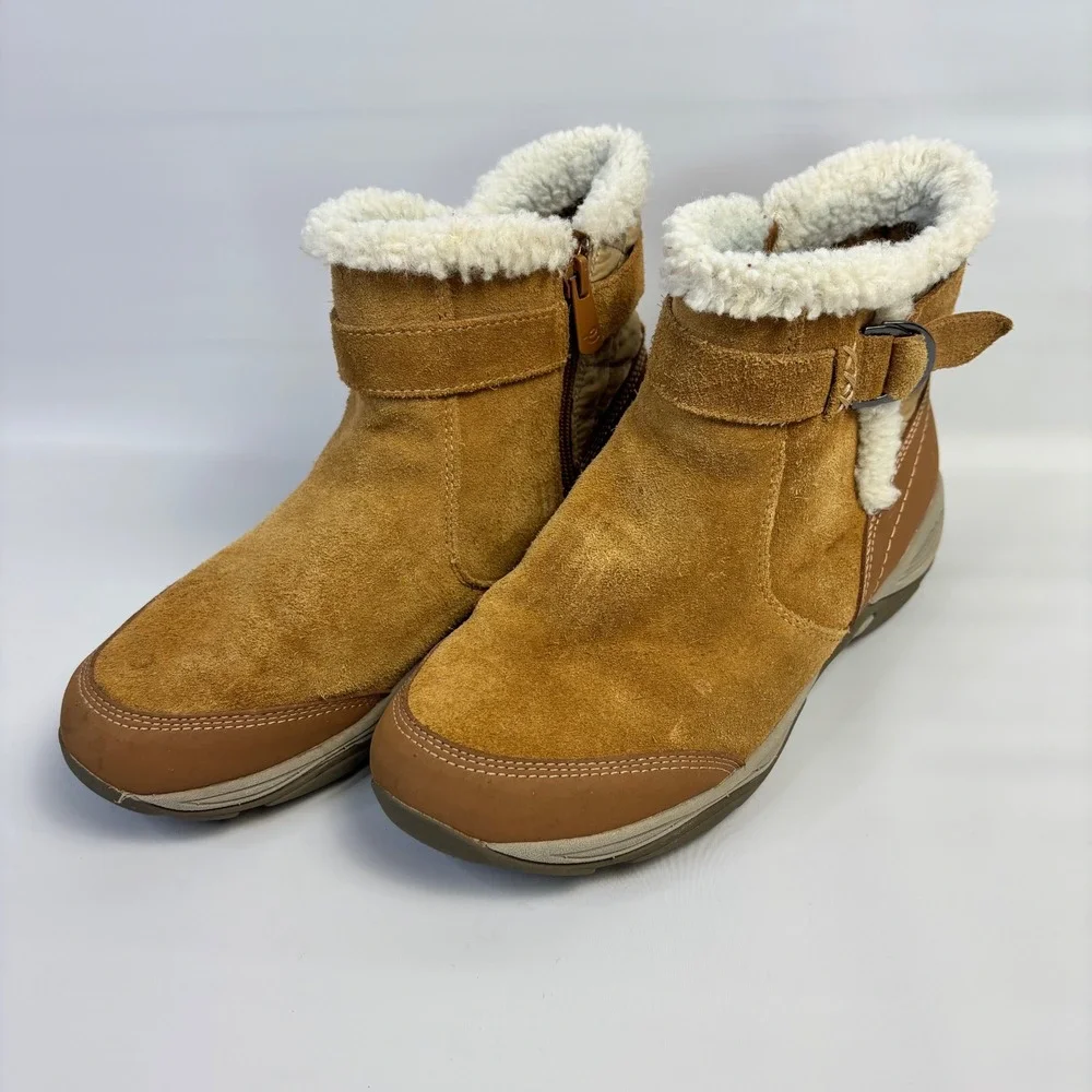 EASY SPIRIT Womens Brown Water Resistant Elk Round‎ Toe Wedge Zip-Up Winter 9M